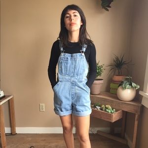 Denim overall shorts